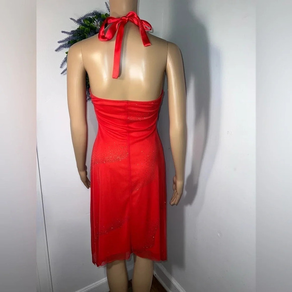 I.N. San Francisco, S, glitter chiffon overlay red strapless dress w/ halter tie - Picture 2 of 12